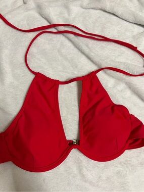 Red Underwire Halter Swim Top - Women Swim